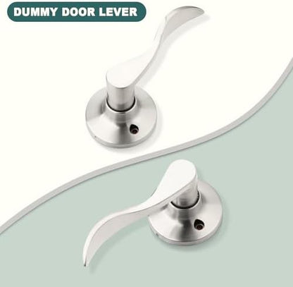 GOBEKOR 1 Pair of Dummy Door Levers Brushed Nickel Interior Door Handle for Left Hand and Right Hand, Non-Turning Handle Pull for Closet French Doors, 2 Pack