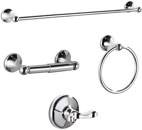 BGL Bathroom Hardware Set, Chrome Adjustable Expandable Towel Bar 4-Piece Bathroom Accessory Set Wall Mounted Robe Hook Toilet Paper Holder Towel Ring Towel Bar