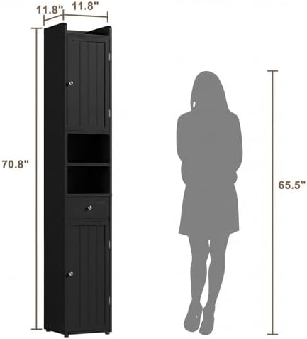 ChooChoo Tall Bathroom Storage Cabinet with Drawer, 11.8" x 11.8" x 70.8"