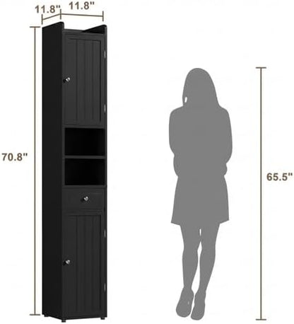 ChooChoo Tall Bathroom Storage Cabinet with Drawer, 11.8" x 11.8" x 70.8"