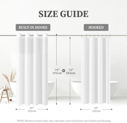 BTTN 60x75 Ringless Linen Textured Shower Curtain with Snap in Liner, White
