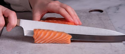 Arcos Yanagiba Knife 9.5 Inch Stainless Steel. Japanese Kitchen Knife for Fish, Meat and Vegetables. Ovengkol Wood Handle 100% natural FSC and 240mm Blade. Series Nordika. Color Brown.