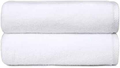 Amazon Basics 2-Piece Quick-Dry Oversize Bath Towel, 100% Cotton, 62" x 30", White