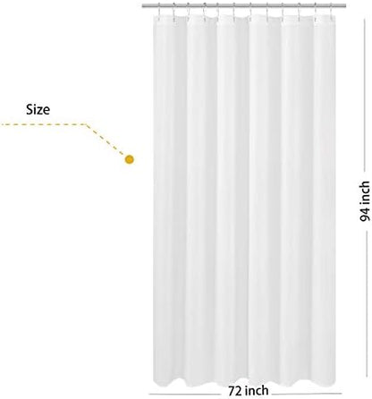 N&Y HOME Extra Long Fabric Shower Curtain or Liner 72 x 94 inches, White