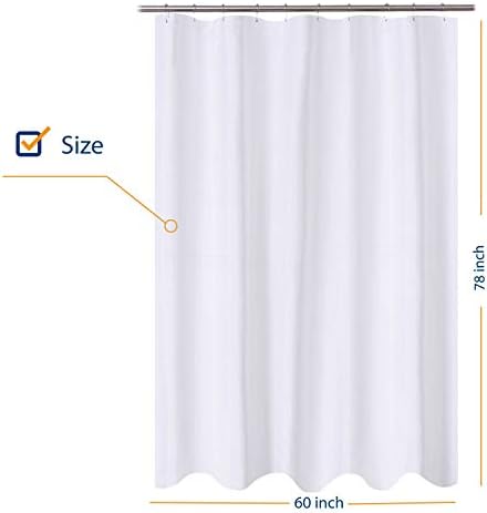 N&Y HOME Fabric Shower Curtain Liner 60 x 78 inch Long Stall Size, White