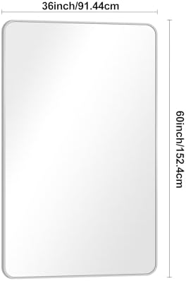 BONEWEI Silver Bathroom Mirror,60x36 inch Wall Mirror for Bathroom Wall Mounted,Rectangle Mirror for Bathroom Over Sink,Modern Frame Round Corner for Living Room,Bedroom Entryway,Horizontal/Vertical