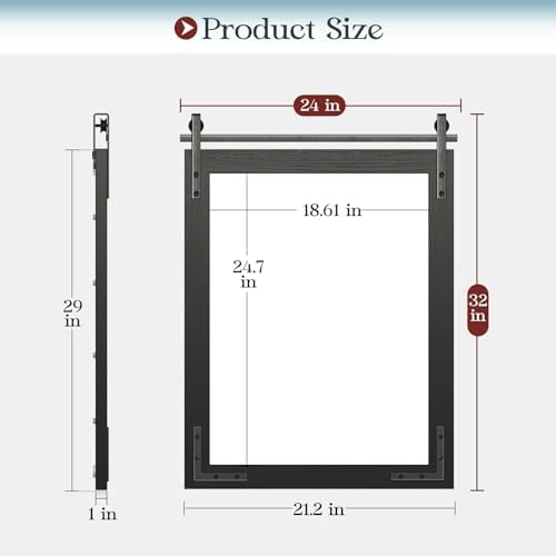 Farmhouse Mirror for Bathroom, 24"x32" Black Farmhouse Mirror with Rustic Wood Framed, Barn Door Vanity Mirrors for Wall, Vintage Decorative Mirrors for Entryway,Living Room,Bedroom