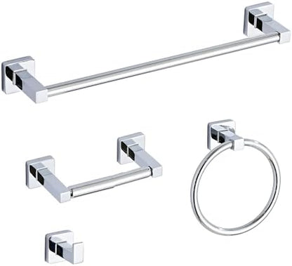 Chrome Bathroom Hardware Set 4 Pieces,Towel Bar Set Stainless Steel Wall Mounted, Includes 16In Hand Towel Bar, Towel Ring, Robe Towel Hooks,Toilet Paper Holder, Bathroom Towel Rack Set