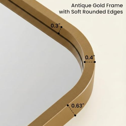 2-Pack 22x30 Inch Antique Gold Rounded Rectangle Bathroom Vanity Mirrors