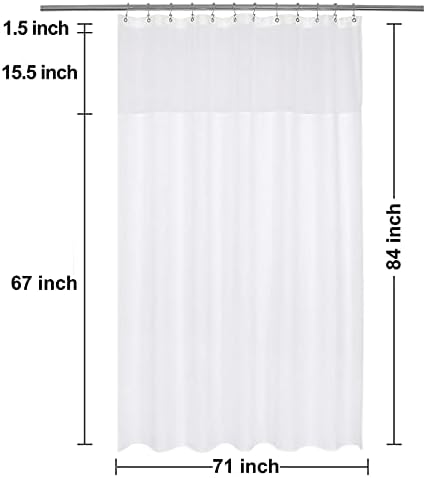 N&Y HOME Extra Long Waffle Shower Curtain with Snap-in Liner White, 71x84