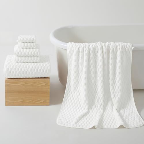 REDKISS White Microfiber Towels Set of 6-35x70 Inches Oversized Bath Sheets, Extra Large Bath Towels Set of 6 for Adults, Super Soft Quick Dry Lint Free Absorbent Waffle Microfiber Shower Towels