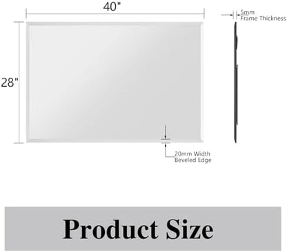 Frameless Bathroom Mirror, 40" x 28" Beveled Wall Mirror
