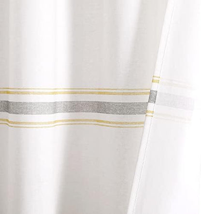 Lush Decor Farmhouse Stripe Cotton Shower Curtain, 72" W x 72" L, Yellow & Gray - Striped Bathroom Curtain - Fabric Shower Curtains - Farmhouse Bathroom Decor