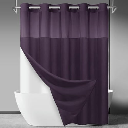 SORTTO No Hook Slub Shower Curtain with Liner, 71x74, Purple