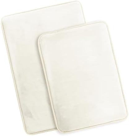 Clara Clark 2 Piece Bathroom Rugs Bath Mat Set, Velvet Memory Foam Bath Mats for Bathroom - Non-Slip, PVC Backing Bath Rugs, Washable - Dries Quickly, White