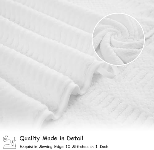 18 Pcs White Woven Family Towels Set-6 Bath Sheets,6 Hand Towels,6 Washcloths Soft Polyester Towels Absorbent Shower Towel Quick Dry Beach Chair Towel Lint Less Towels Set for Bathroom Spa Gym Hotel