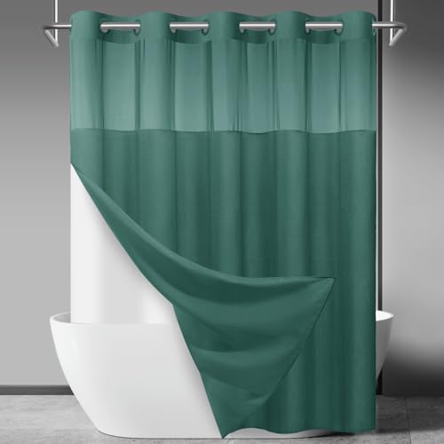 SORTTO No Hook Slub Shower Curtain with Liner, 71x74, Peacock Blue