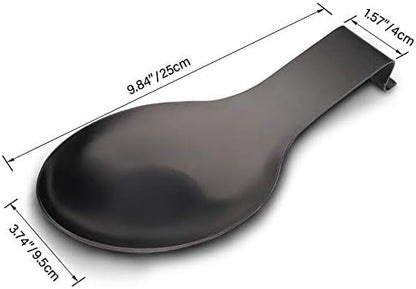 VanlonPro Stainless Steel Spoon Rest, Spatula Ladle Holder, Stainless Steel Utensil Spoon Rest Holder, Brushed Finish, Dishwasher Safe 9.8 x 3.7 Inch (Black 2PCS)