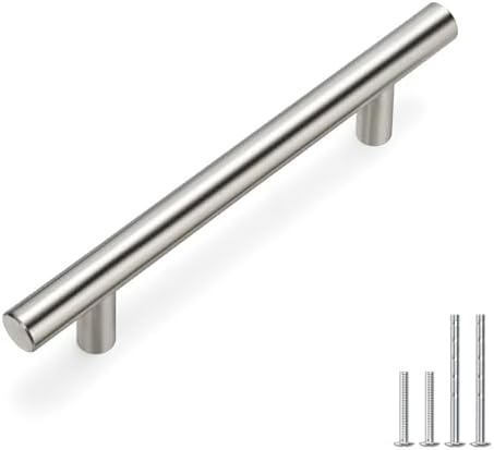 homdiy 96mm Cabinet Handles Drawer Pulls - HD201SN Cabinet Hardware Brushed Nickel Cabinet Pulls 5 Pack Modern Cupboard Handles for Kitchen Cabinets