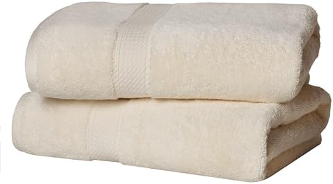 SUPERIOR Egyptian Cotton Plush & Absorbent, Bath Towel Set of 2, Cream