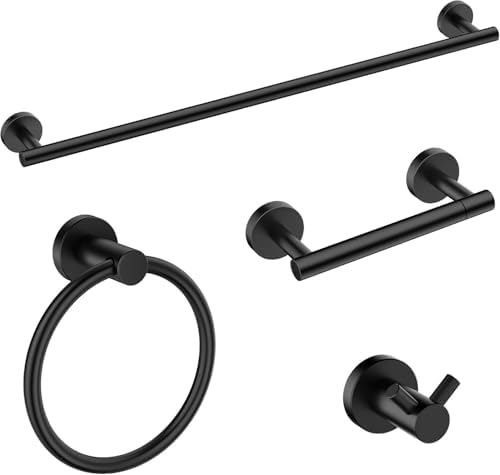 FORIOUS Bathroom Accessories, 4-Piece Bathroom Hardware Set - 30" Towel Bar