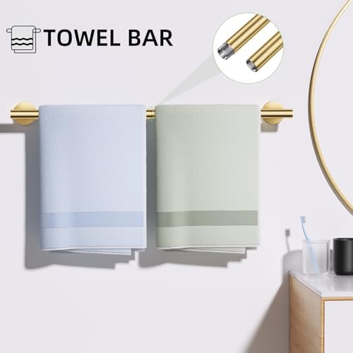 TURS Brushed Gold 5 Piece Bathroom Hardware Set, SUS304 Stainless Steel Bath Towel Bar Set, Bathroom Towel Rack Set Wall Mounted