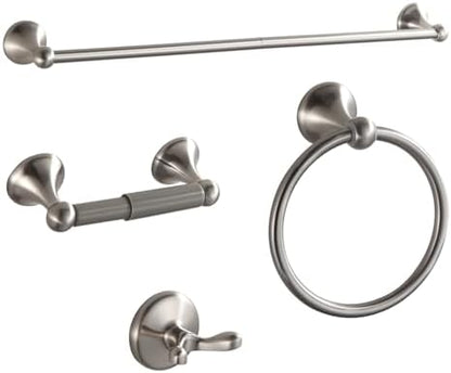 BGL Bathroom Accessories Set, Glossy Stain Nickel Expandable Towel Bar 4-Piece Bathroom Accessory Set Wall Mounted Towel Ring Robe Hook Toilet Paper Holder Towel Holder