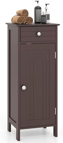 GIANTEX 34.5" Bathroom Cabinet with Drawer & Single Door (Brown)