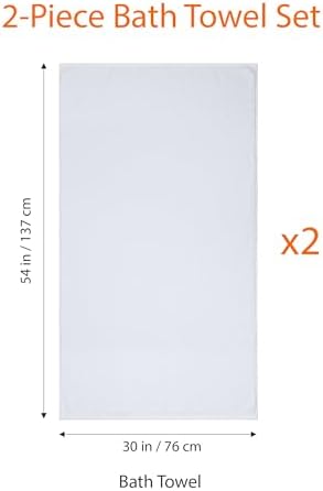 Amazon Basics 2-Piece Quick-Dry Oversize Bath Towel, 100% Cotton, 54" x 30", White