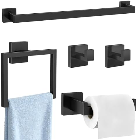 Gypie Bathroom Accessories Set Wall Mounted, 5-Piece 24In Matte Black