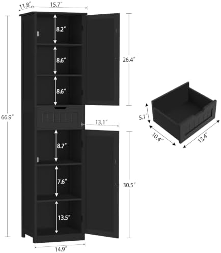Iwell 66.9" H Bathroom Storage Cabinet, Tall Bathroom Cabinet