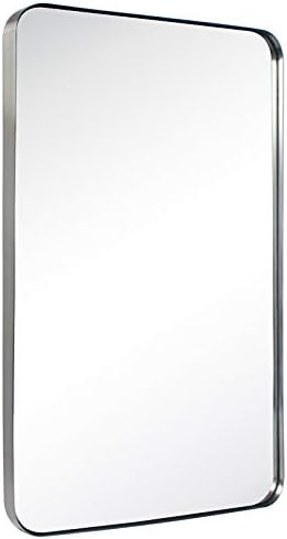GRACTO 20 x 30'' Polished Nickel Rectangle Bathroom Vanity Mirror for Wall Polished Silver Metal Framed Rounded Rectangular Bathroom Vanity Mirrors, Vertical and Horizontal Hanging…