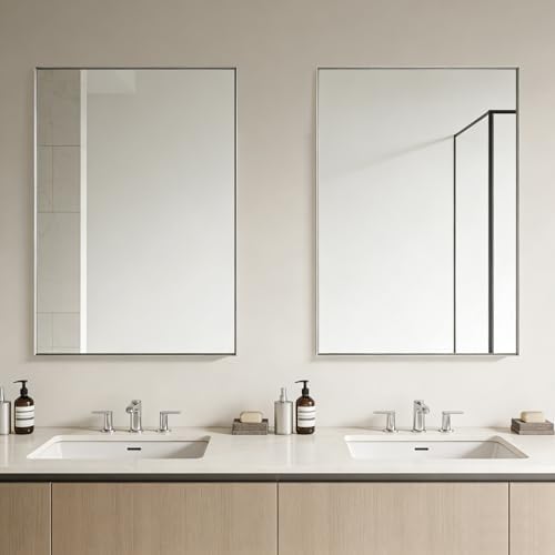 Bathroom Mirror for Wall, 36x24 Inch Framed Vanity Mirror Brushed Nickel