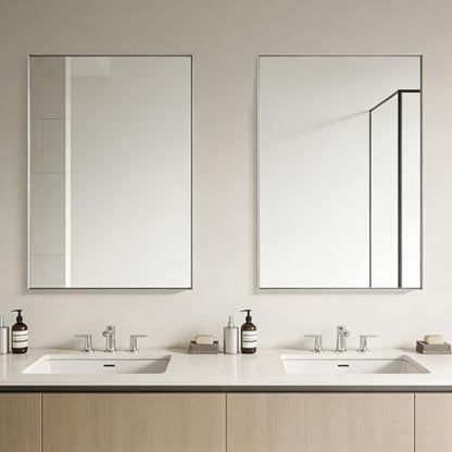 Bathroom Mirror for Wall, 36x24 Inch Framed Vanity Mirror Brushed Nickel