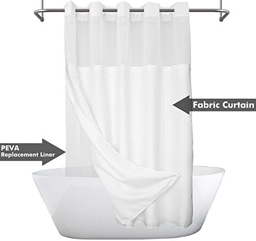 River Dream No Hook Long Shower Curtain with Snap-in Liner, White, 71x77