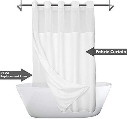 River Dream No Hook Long Shower Curtain with Snap-in Liner 71x80, White