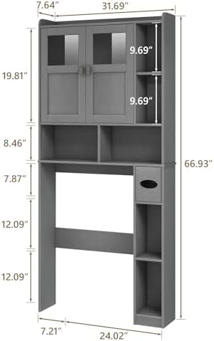 Vabches Over The Toilet Storage Cabinet with Doors and Shelf, Natural Grey