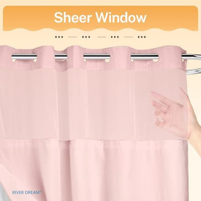 River Dream Waffle No Hook Shower Curtain with Liner,Light Pink,71x74