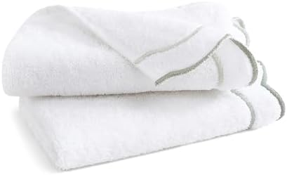 Peri Home 100% Cotton Hand Towel for Bathroom, Embroidered, Soft & Absorbent, 500 GSM, 1 Piece, 16" x 27", White with Sage Scallop