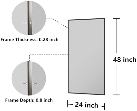Koonmi Bathroom Mirror for Wall, 24"x48" Black Bathroom Mirror for Over Sink, Shatterproof Tempered Glass Vanity Mirror with Anti-Rust Aluminum Alloy Frame, Hang Horizontally or Vertically