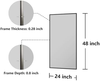 Koonmi Bathroom Mirror for Wall, 24"x48" Black Bathroom Mirror for Over Sink, Shatterproof Tempered Glass Vanity Mirror with Anti-Rust Aluminum Alloy Frame, Hang Horizontally or Vertically
