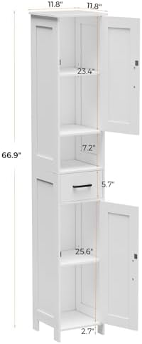 Homhedy 67" H Tall Bathroom Storage Cabinet with Barn Doors and Drawer