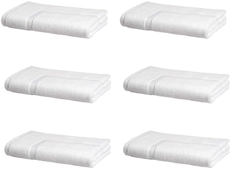 Amazon Basics Premium 100% Cotton Absorbent Soft Bath Mat, Machine Washable, 684 GSM, 20" x 30", White, Hotel Spa Bathmats, 6-Pack (Previously AmazonCommercial)