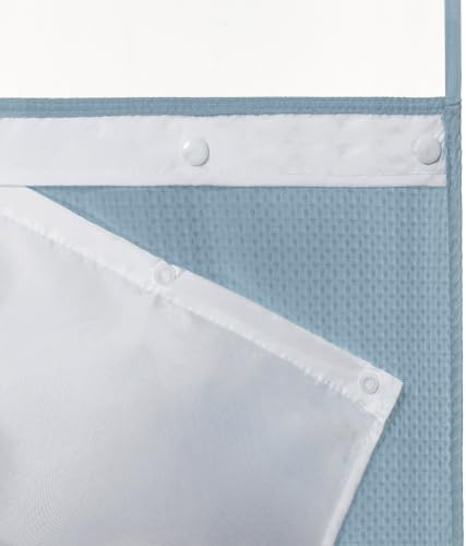 River Dream Heavyweight Waffle No Hook Shower Curtain with Liner,Blue,71x86