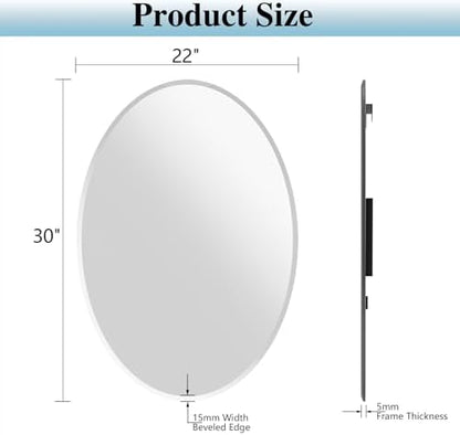 Frameless Oval Mirror, 22"x30" Oval Beveled Bathroom Mirrors