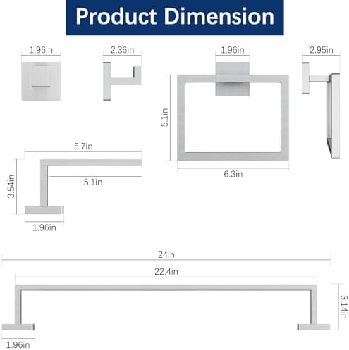 Gypie 24Inch Bathroom Accessory Set Wall Mounted, Brushed Nickel 5-Pieces
