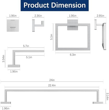Gypie 24Inch Bathroom Accessory Set Wall Mounted, Brushed Nickel 5-Pieces