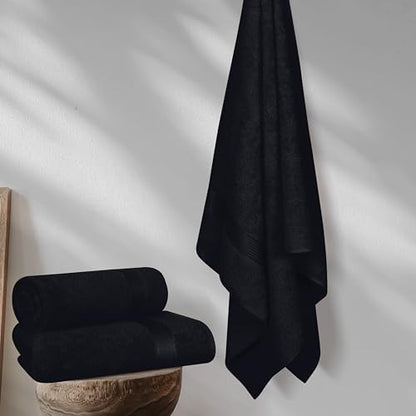 Belizzi Home Cotton 2 Pack Oversized Bath Towel Set 28x55 inches, Large Bath Towels, Ultra Absorbant Compact Quickdry & Lightweight Towel, Ideal for Gym Travel Camp Pool - Black