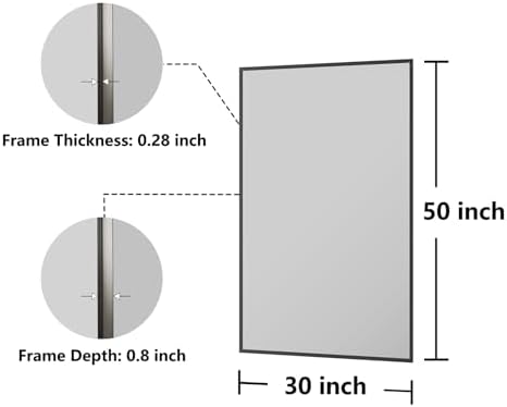Bathroom Mirror 30"x50" Matte Black Rectangle Bathroom Wall Mirror for Over Sink, Modern Large Vanity Mirror, HD Tempered Glass, Anti-Rust Aluminum Alloy Frame, for Living Room, Bedroom, Entryway