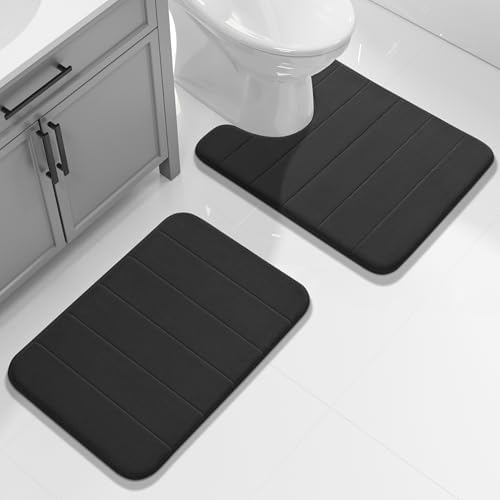 Yimobra Memory Foam Bathroom Mat Set, 24 x 17 & 24 x 20 in, Black